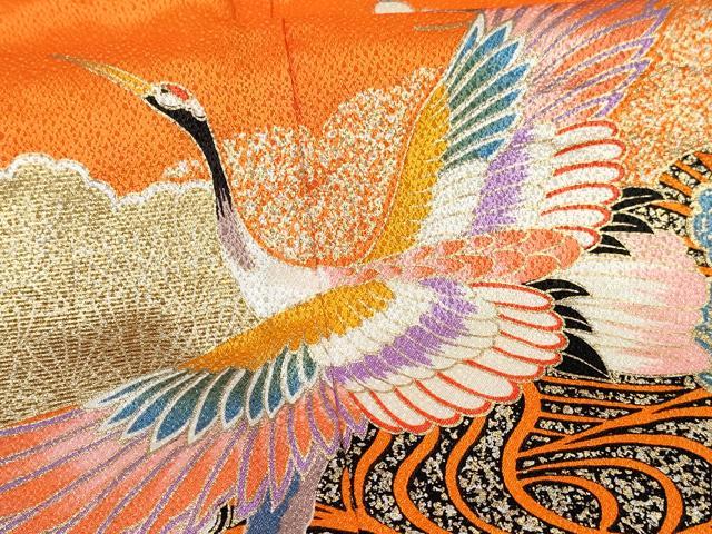 平和屋着物[]七五三　女の子　７歳　祝着　四つ身　飛鶴鞠花文　金彩　DABE7300ma