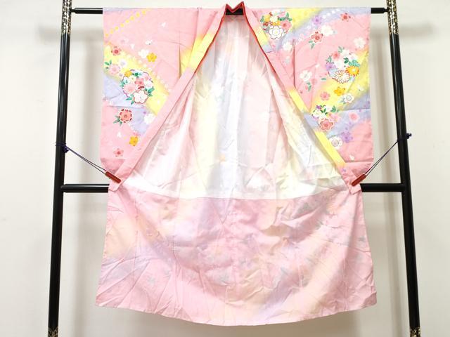 平和屋着物[]七五三　女の子　７歳　祝着　四つ身　雪輪花文　暈し染め　金彩　洗える着物　DABE7301ma
