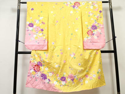 平和屋着物[]七五三　女の子　７歳　祝着　四つ身　舞花文　暈し染め　金彩　洗える着物　DABE7302ma