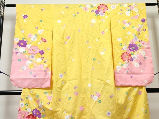 平和屋着物[]七五三　女の子　７歳　祝着　四つ身　舞花文　暈し染め　金彩　洗える着物　DABE7302ma