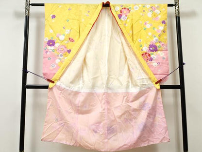 平和屋着物[]七五三　女の子　７歳　祝着　四つ身　舞花文　暈し染め　金彩　洗える着物　DABE7302ma