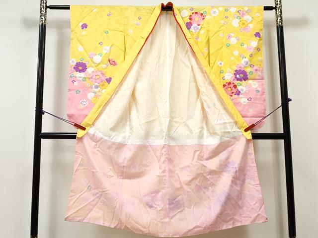 平和屋着物[]七五三　女の子　７歳　祝着　四つ身　舞花文　暈し染め　金彩　洗える着物　DABE7302ma