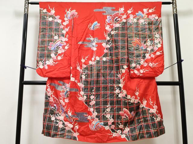 平和屋着物[]七五三　女の子　７歳　祝着　四つ身　舞蝶枝桜文　金銀彩　DABE7303ma