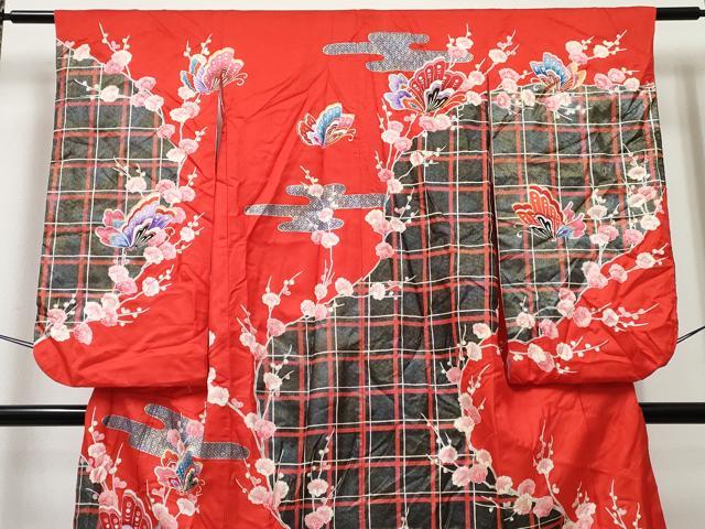 平和屋着物[]七五三　女の子　７歳　祝着　四つ身　舞蝶枝桜文　金銀彩　DABE7303ma