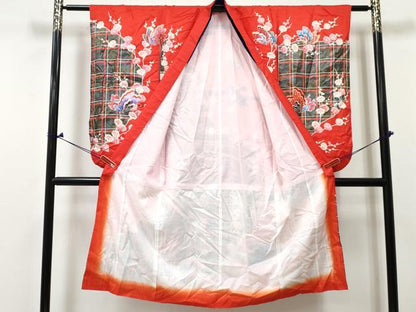 平和屋着物[]七五三　女の子　７歳　祝着　四つ身　舞蝶枝桜文　金銀彩　DABE7303ma