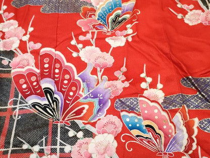 平和屋着物[]七五三　女の子　７歳　祝着　四つ身　舞蝶枝桜文　金銀彩　DABE7303ma