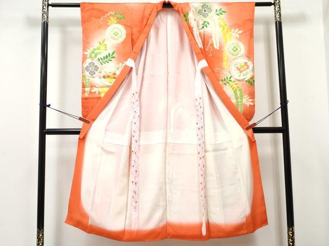 平和屋着物[]七五三　女の子　７歳　祝着　四つ身　駒刺繍　吉祥丸文　暈し染め　金銀彩　逸品　DABE7304ma