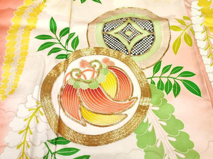 平和屋着物[]七五三　女の子　７歳　祝着　四つ身　駒刺繍　吉祥丸文　暈し染め　金銀彩　逸品　DABE7304ma