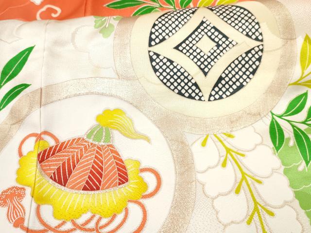 平和屋着物[]七五三　女の子　７歳　祝着　四つ身　駒刺繍　吉祥丸文　暈し染め　金銀彩　逸品　DABE7304ma