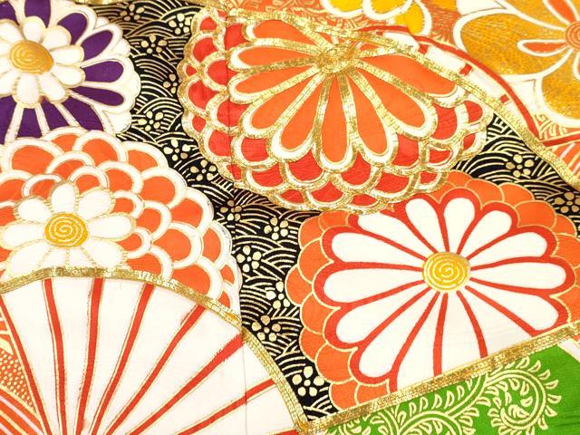 平和屋着物[]七五三　女の子　３歳　祝着　三つ身　駒刺繍　扇面花文　金彩　逸品　DABE7305ma
