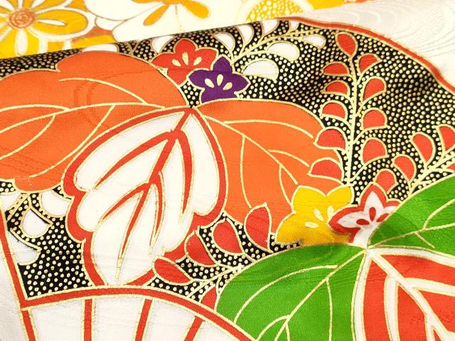 平和屋着物[]七五三　女の子　３歳　祝着　三つ身　駒刺繍　扇面花文　金彩　逸品　DABE7305ma