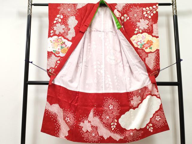 平和屋着物[]七五三　女の子　７歳　祝着　四つ身　絞り　雲取り鞠花文　金彩　逸品　DABE7306ma