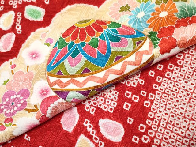 平和屋着物[]七五三　女の子　７歳　祝着　四つ身　絞り　雲取り鞠花文　金彩　逸品　DABE7306ma
