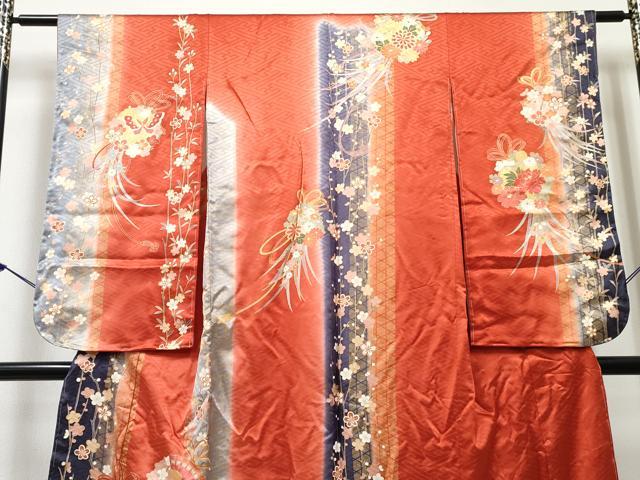 平和屋着物∵女の子　十三参り　子供　祝着　駒刺繍　花蝶鞠文　暈し染め　金彩　逸品　DABE7308ma