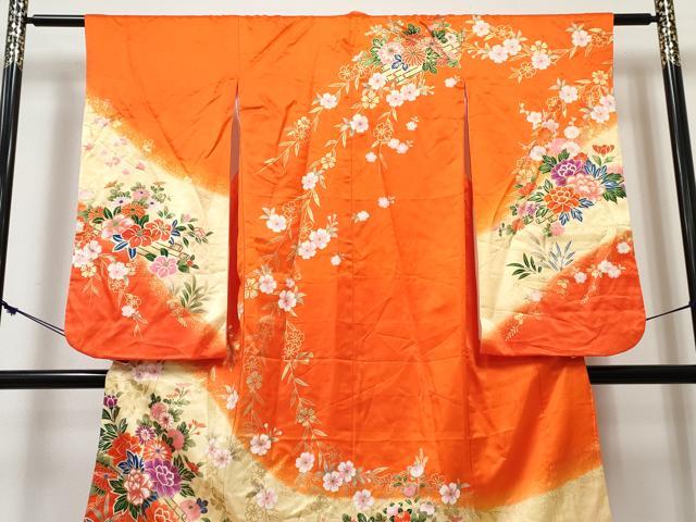 平和屋着物[]七五三　女の子　７歳　祝着　四つ身　鴛鴦　花筏　暈し染め　金彩　DABE7309ma