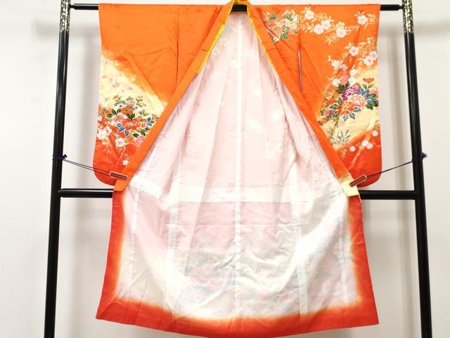 平和屋着物[]七五三　女の子　７歳　祝着　四つ身　鴛鴦　花筏　暈し染め　金彩　DABE7309ma