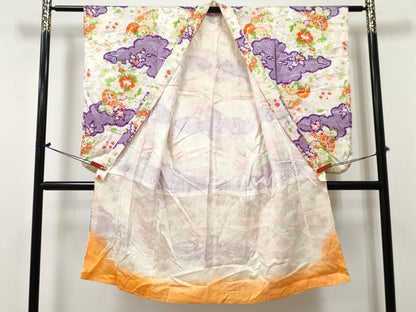 平和屋着物[]七五三　女の子　７歳　祝着　四つ身　駒刺繍　鼓牡丹花文　金彩　DABE7310ma