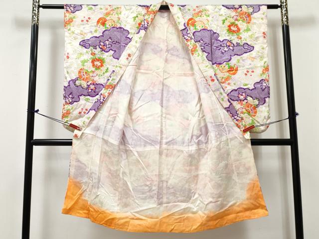 平和屋着物[]七五三　女の子　７歳　祝着　四つ身　駒刺繍　鼓牡丹花文　金彩　DABE7310ma
