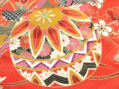 平和屋着物[]七五三　女の子　７歳　祝着　四つ身　鞠花文　暈し染め　金彩　逸品　DABE7312ma