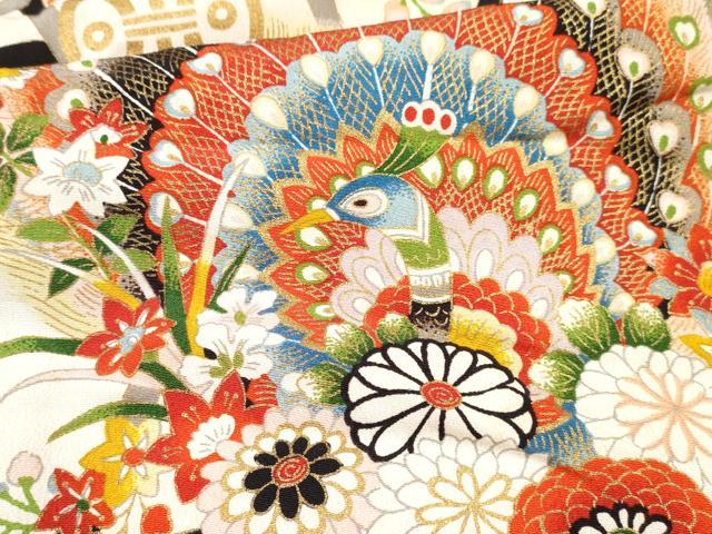 平和屋着物[]七五三　女の子　３歳　祝着　三つ身　籠目孔雀花文　金彩　DABE7314ma