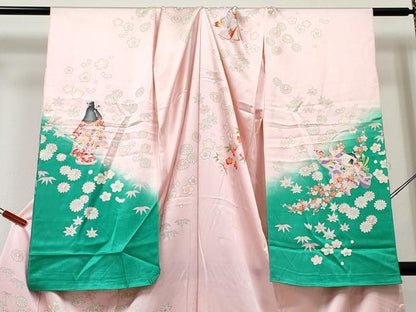 平和屋着物[]七五三　女の子　子供　祝着　駒刺繍　童子花文　暈し染め　金彩　仮絵羽　逸品　未使用　DABE7316ma
