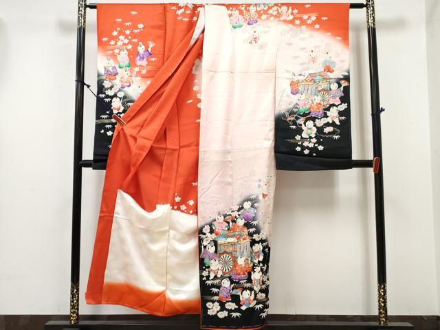 平和屋着物[]七五三　女の子　子供　祝着　駒刺繍　唐子　御所車花文　暈し染め　金銀彩　仮絵羽　逸品　未使用　DABE7318ma
