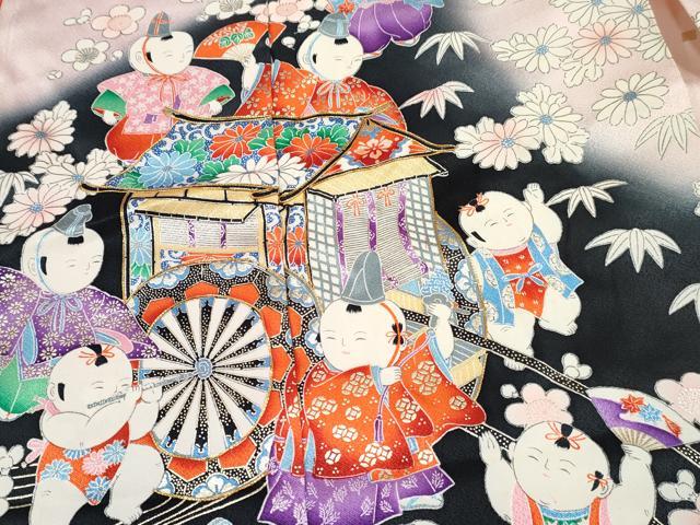 平和屋着物[]七五三　女の子　子供　祝着　駒刺繍　唐子　御所車花文　暈し染め　金銀彩　仮絵羽　逸品　未使用　DABE7318ma