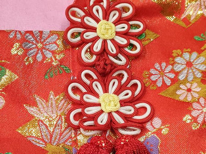 平和屋着物[]女の子　子供　被布　松竹梅　松皮菱花文　金糸　DABE7320ma