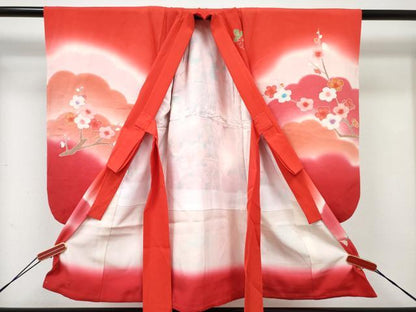 平和屋着物[]七五三　女の子　３歳　祝着　三つ身　花車文　暈し染め　金銀彩　逸品　DABE7321ma