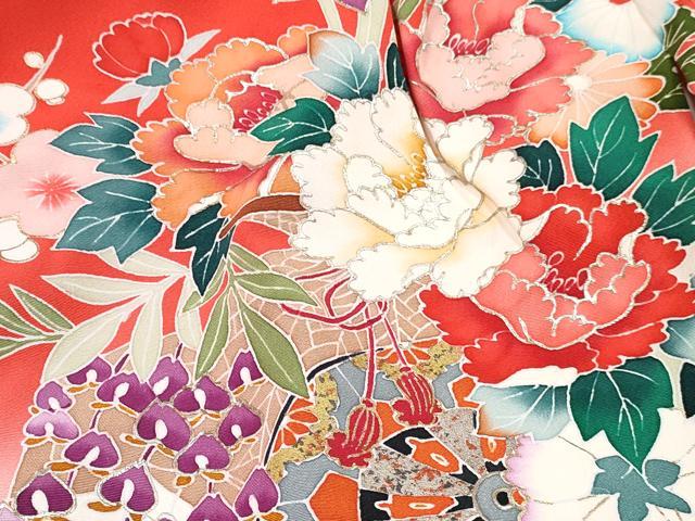 平和屋着物[]七五三　女の子　３歳　祝着　三つ身　花車文　暈し染め　金銀彩　逸品　DABE7321ma