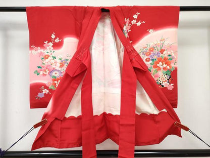 平和屋着物[]七五三　女の子　３歳　祝着　三つ身　花車文　暈し染め　金彩　逸品　DABE7322ma