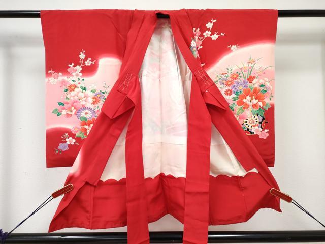 平和屋着物[]七五三　女の子　３歳　祝着　三つ身　花車文　暈し染め　金彩　逸品　DABE7322ma