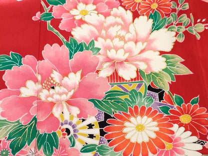 平和屋着物[]七五三　女の子　３歳　祝着　三つ身　花車文　暈し染め　金彩　逸品　DABE7322ma