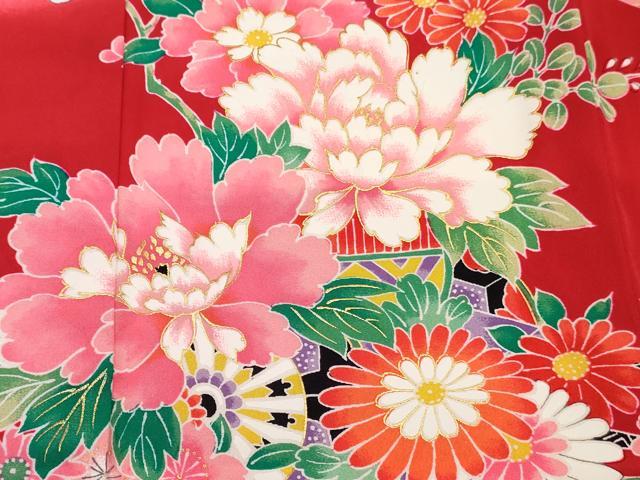 平和屋着物[]七五三　女の子　３歳　祝着　三つ身　花車文　暈し染め　金彩　逸品　DABE7322ma