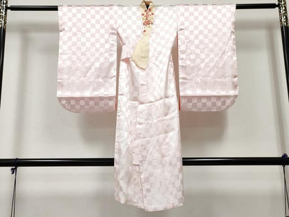 平和屋着物[]七五三　女の子　３歳　祝着　三つ身　長襦袢(袷・半衿刺繍)セット　檜扇御所車花文　暈し染め　金彩　逸品　DABE7323ma