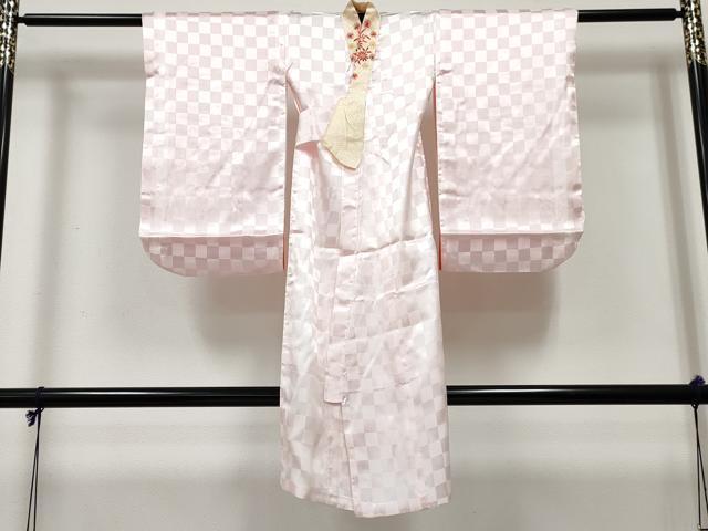平和屋着物[]七五三　女の子　３歳　祝着　三つ身　長襦袢(袷・半衿刺繍)セット　檜扇御所車花文　暈し染め　金彩　逸品　DABE7323ma