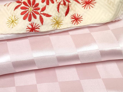 平和屋着物[]七五三　女の子　３歳　祝着　三つ身　長襦袢(袷・半衿刺繍)セット　檜扇御所車花文　暈し染め　金彩　逸品　DABE7323ma