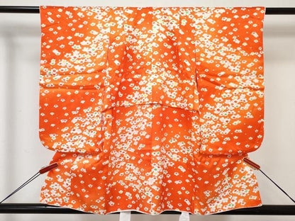 平和屋着物[]七五三　女の子　３歳　祝着　三つ身　長襦袢(無双仕立て・半衿刺繍)セット　梅文　暈し染め　金彩　逸品　DABE7324ma