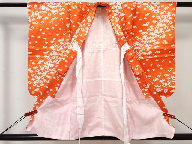 平和屋着物[]七五三　女の子　３歳　祝着　三つ身　長襦袢(無双仕立て・半衿刺繍)セット　梅文　暈し染め　金彩　逸品　DABE7324ma