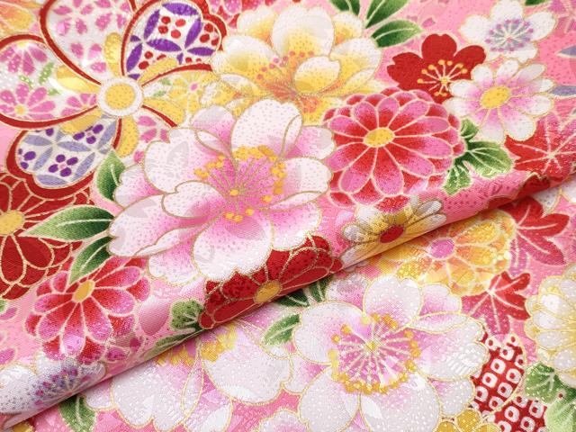 平和屋着物[]七五三　女の子　３歳　祝着　三つ身　長襦袢(単衣)・被布・小物セット　草花文　暈し染め　金彩　洗える着物　DABE7325ma