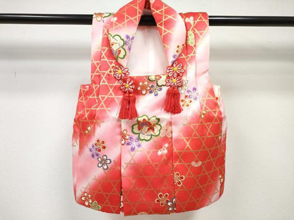 平和屋着物[]七五三　女の子　３歳　祝着　三つ身　被布セット　花蝶文　暈し染め　金彩　DABE7330ma