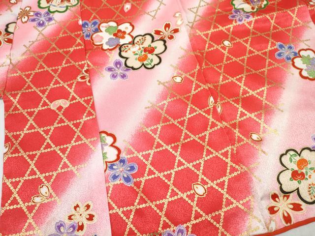 平和屋着物[]七五三　女の子　３歳　祝着　三つ身　被布セット　花蝶文　暈し染め　金彩　DABE7330ma
