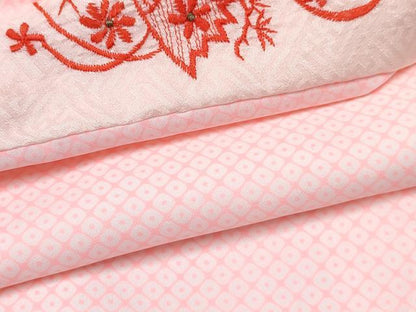 平和屋着物[]女の子 子供 長襦袢 無双仕立て 鹿の子文様 半衿刺繍 洗える着物 DABE7339ma