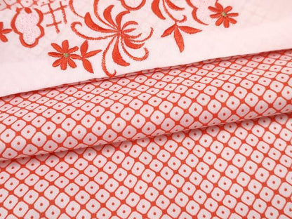 平和屋着物[]女の子 子供 長襦袢 単衣 鹿の子文様 半衿刺繍 洗える着物 DABE7340ma