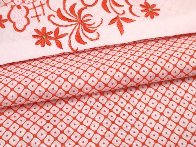 平和屋着物[]女の子 子供 長襦袢 単衣 鹿の子文様 半衿刺繍 洗える着物 DABE7340ma