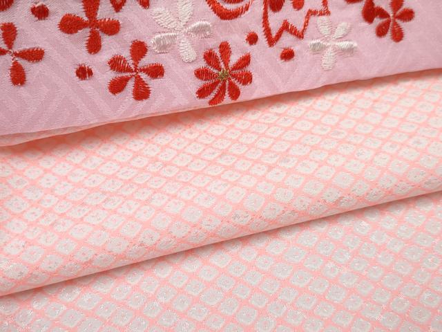 平和屋着物[]女の子 子供 長襦袢 無双仕立て 菱文 半衿刺繍 洗える着物 DABE7342ma