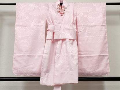 平和屋着物[]女の子 子供 長襦袢 無双仕立て 草花地紋 ピンク色 半衿刺繍 洗える着物 DABE7344ma