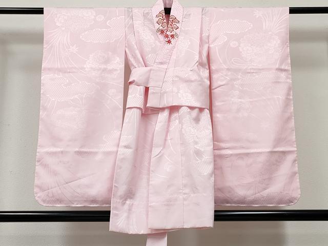 平和屋着物[]女の子 子供 長襦袢 無双仕立て 草花地紋 ピンク色 半衿刺繍 洗える着物 DABE7344ma