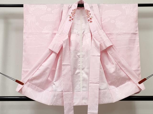 平和屋着物[]女の子 子供 長襦袢 無双仕立て 草花地紋 ピンク色 半衿刺繍 洗える着物 DABE7344ma