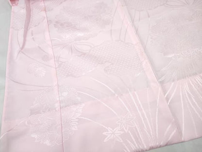 平和屋着物[]女の子 子供 長襦袢 無双仕立て 草花地紋 ピンク色 半衿刺繍 洗える着物 DABE7344ma